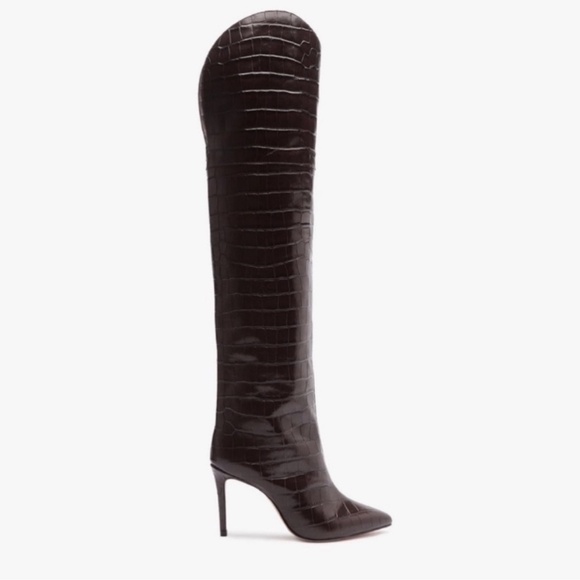 Schutz Maryana Over The Knee Leather Boot Dark Chocolate - Picture 1 of 11